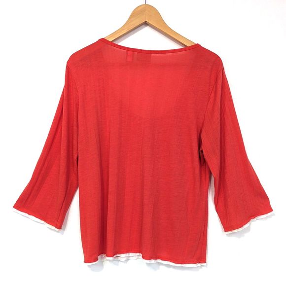 Chicos Womens 2 / Large Coral Orange White Faux Layered 3/4 Sleeve Top Shirt - Picture 2 of 7